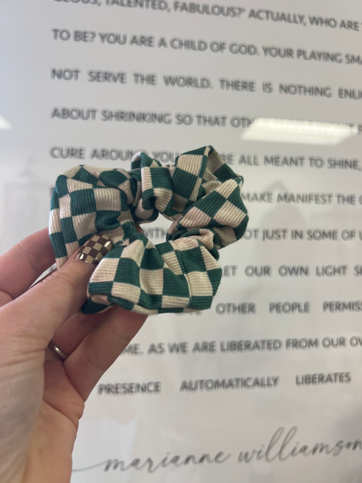 Emerald checkered scrunchies
