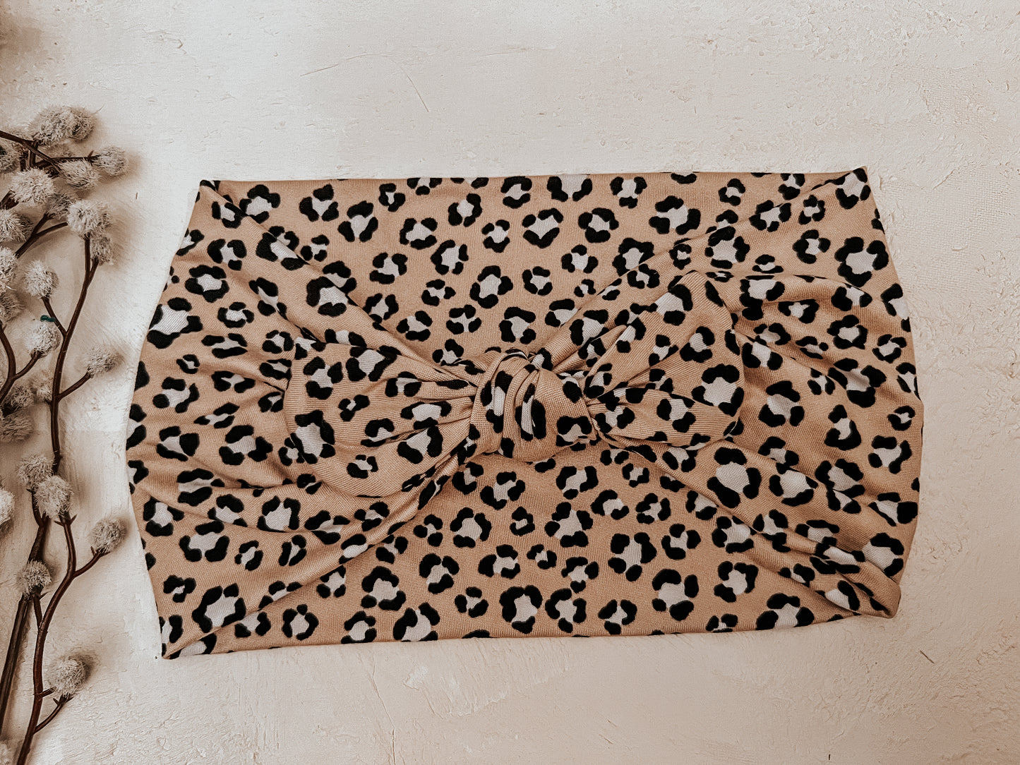 Taupe leopard faux bow