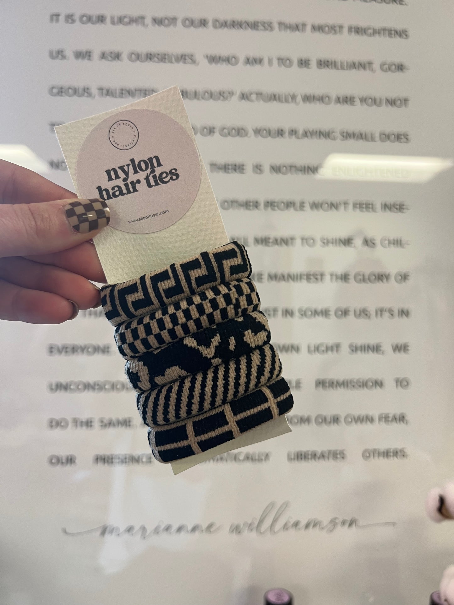 Taupe + black pattern hair ties