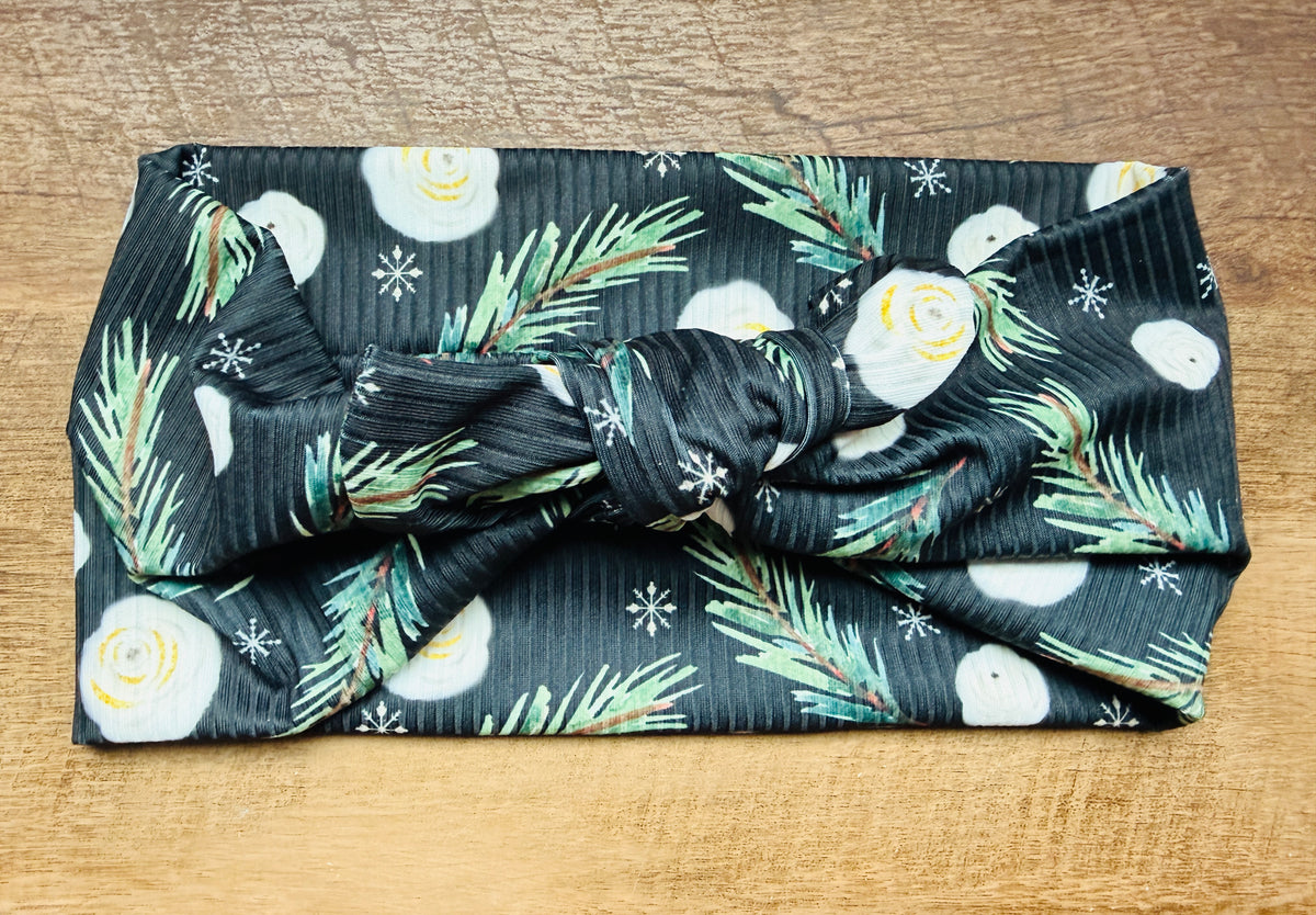 Christmas floral on black ribbed