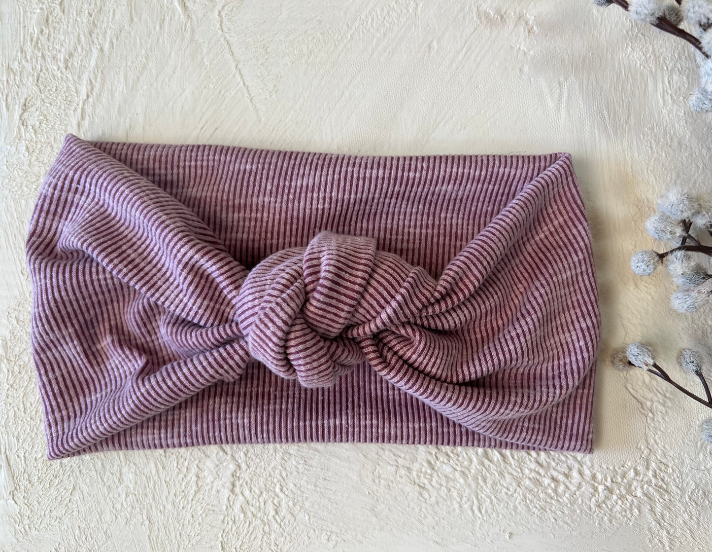 Heathered mauve urban knit topknot