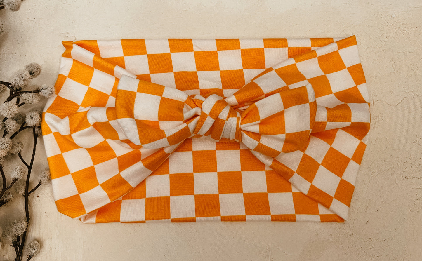 Mustard checkered faux bow