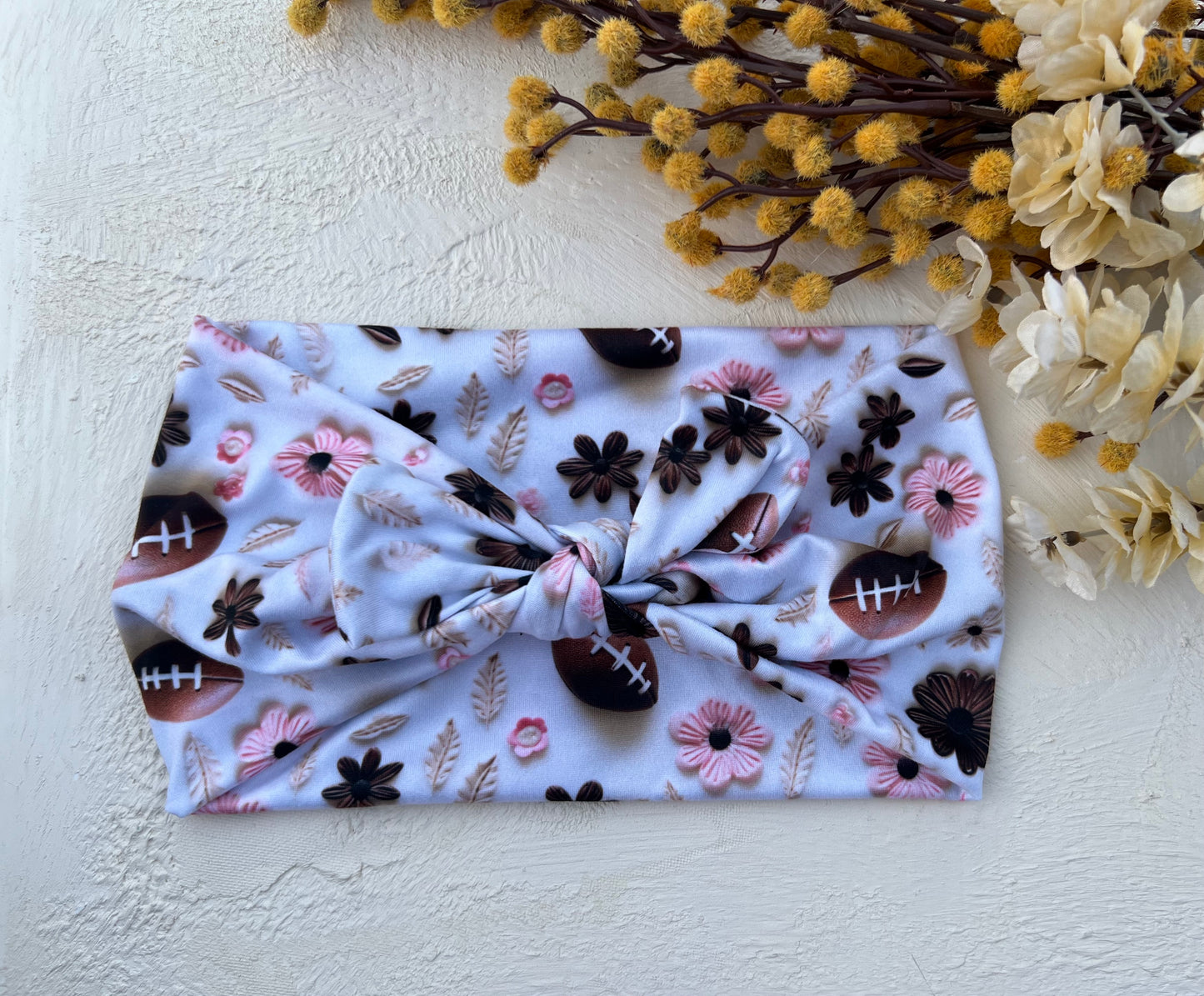 Dainty embroidered football Faux Bow