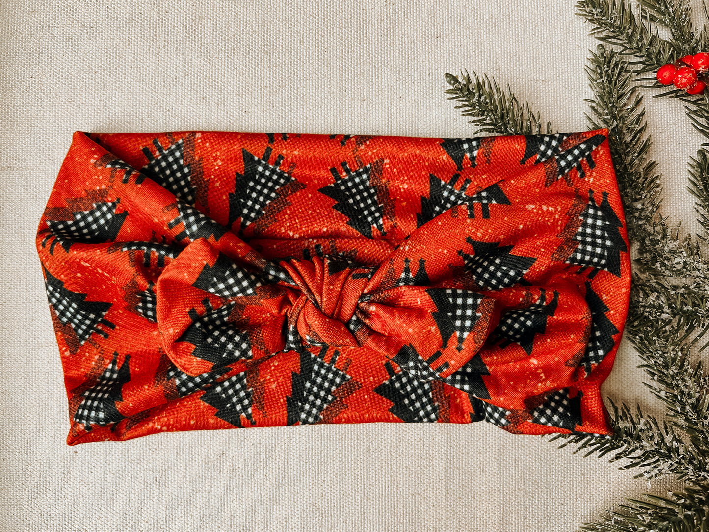 PETITE red w black gingham tree Faux Bow