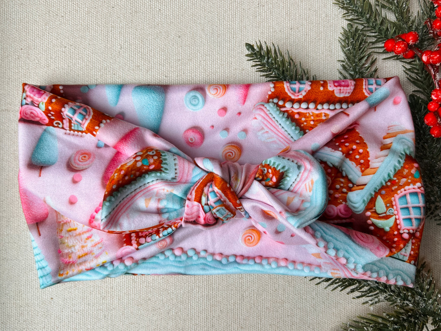PETITE pink w gingerbread house Faux Bow