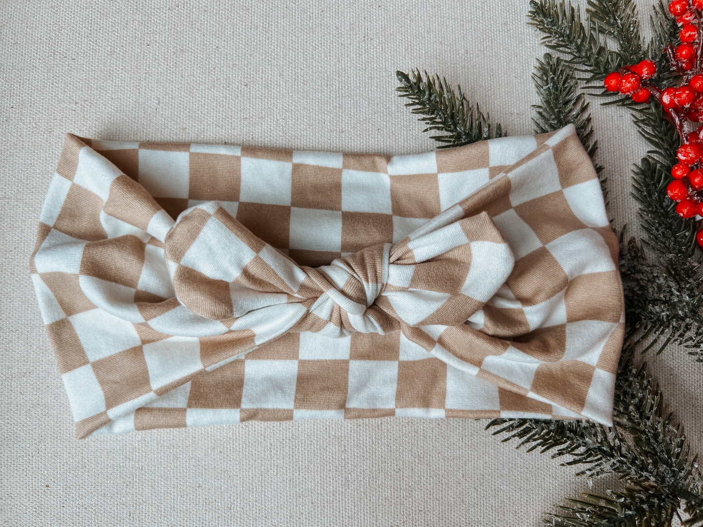 Taupe checker Faux Bow