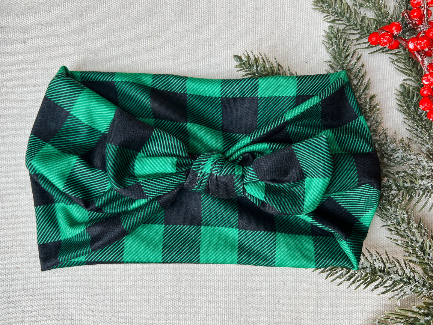 PETITE green plaid Faux Bow