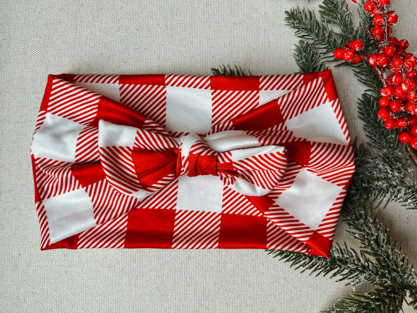 PETITE red plaid Faux Bow