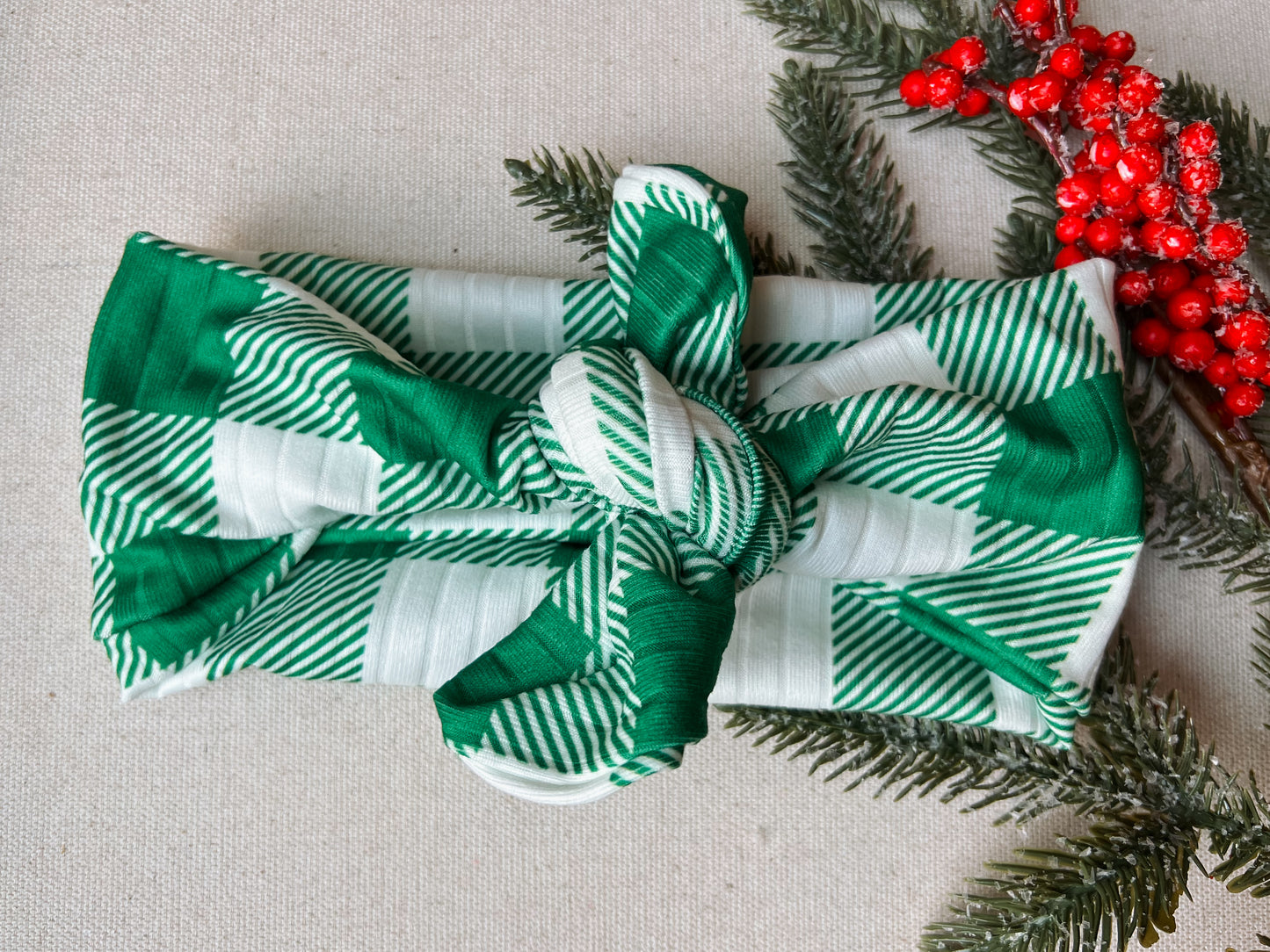 ribbed green + white gingham Wander Bow