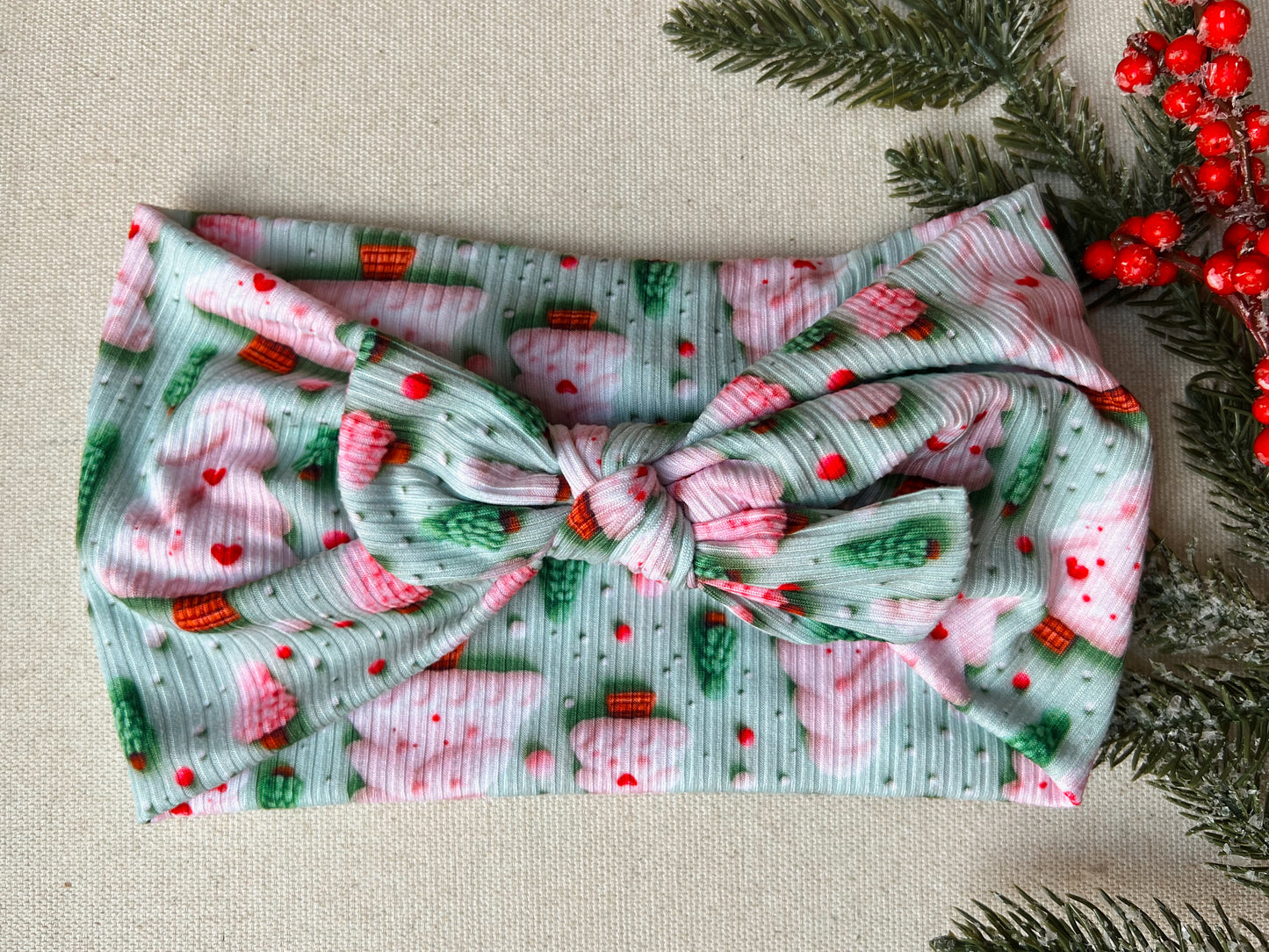 PETITE ribbed with pink tree Faux Bow