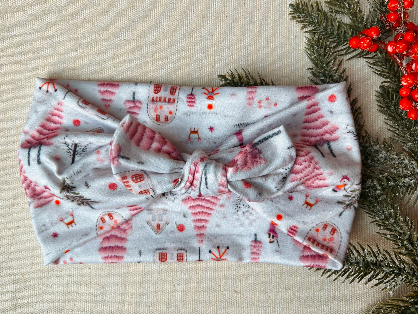 pink snowy Christmas Faux Bow