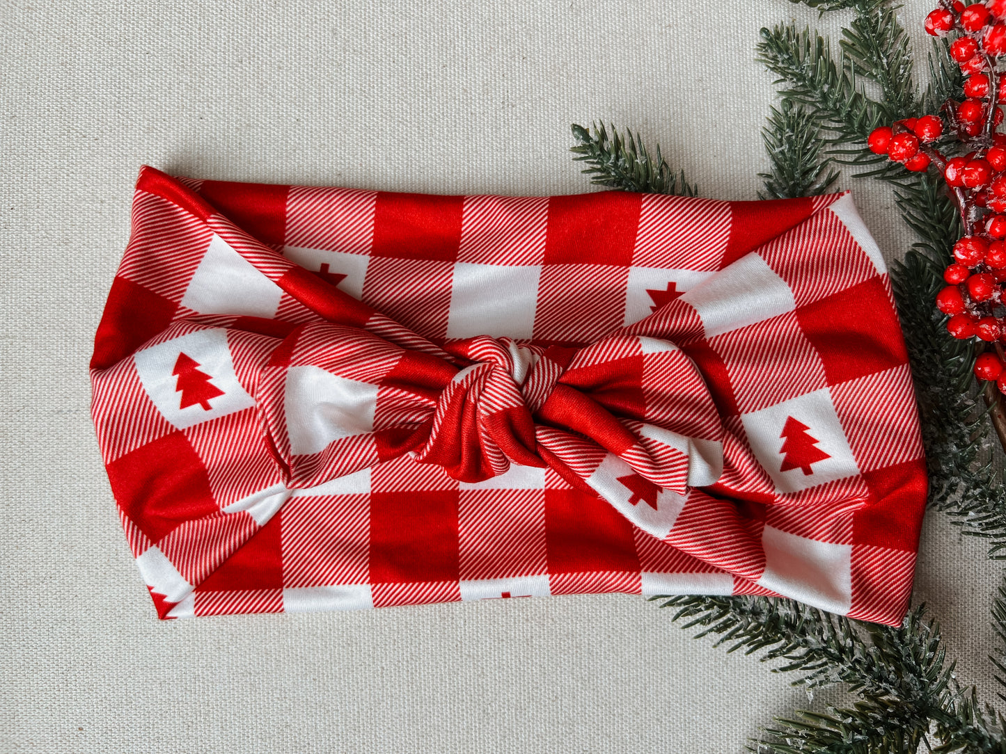 red check w tree Faux Bow