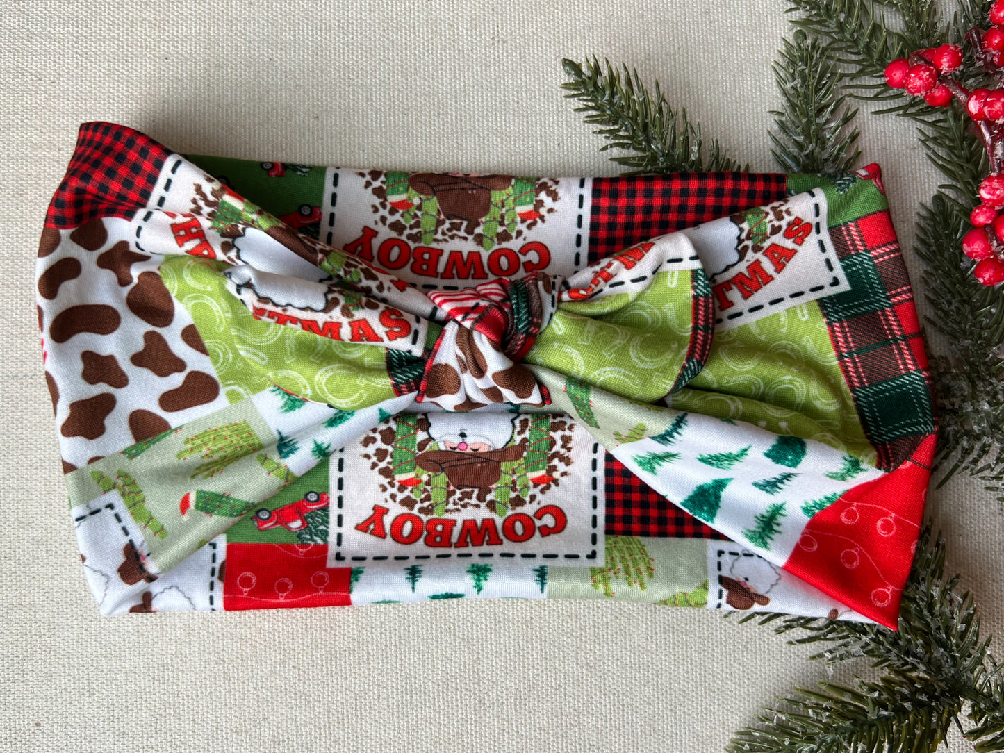 PETITE cowboy Christmas patch Faux Bow
