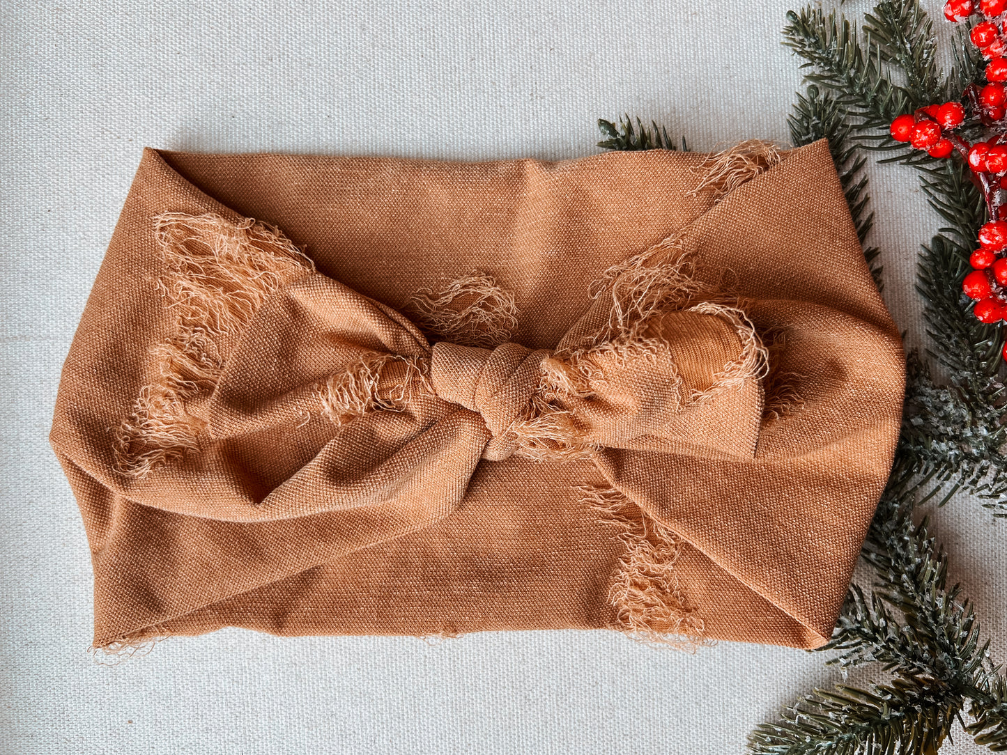 distressed camel Faux Bow
