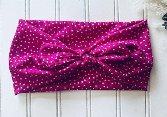 Fuschia polka dot faux bow