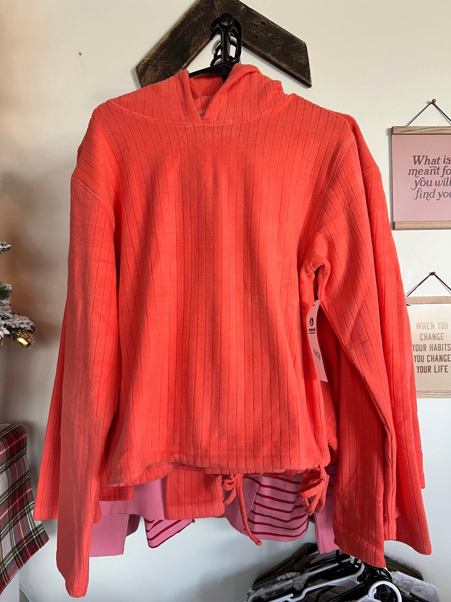 Coral Plush ribbed crewceck with waist tie