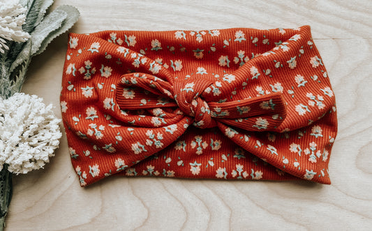 Rust ribbed floral faux bow