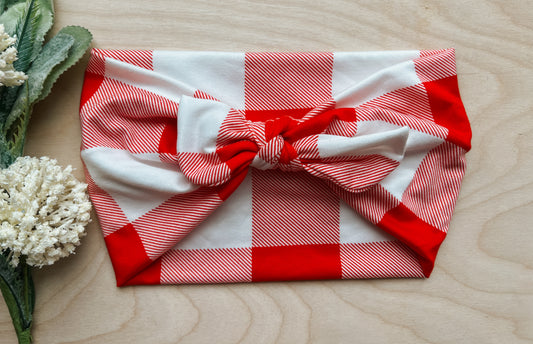 Red picnic plaid faux bow