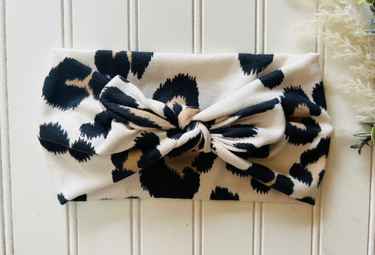 Vintage white + charcaol cheetah faux bow