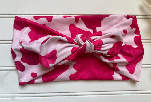 Pink cow print faux bow
