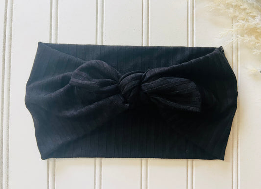 Black butter soft ribbed faux bow