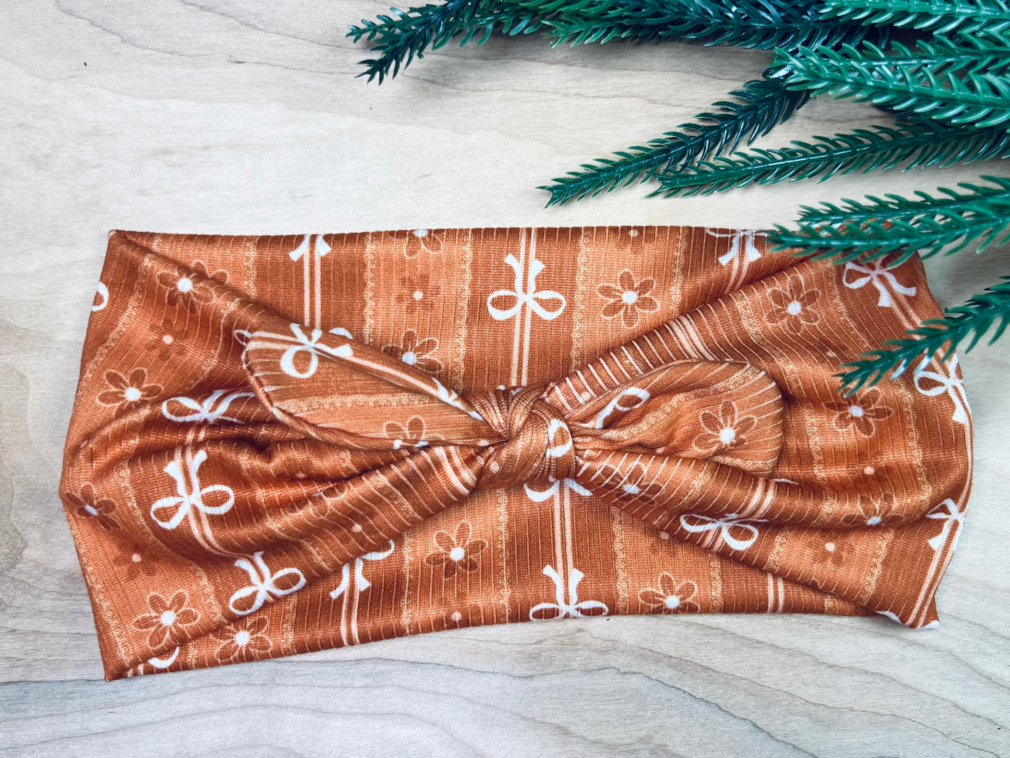 Burnt orange stripe bow