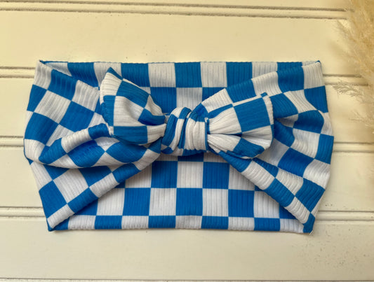 PETITE true blue checker faux bow