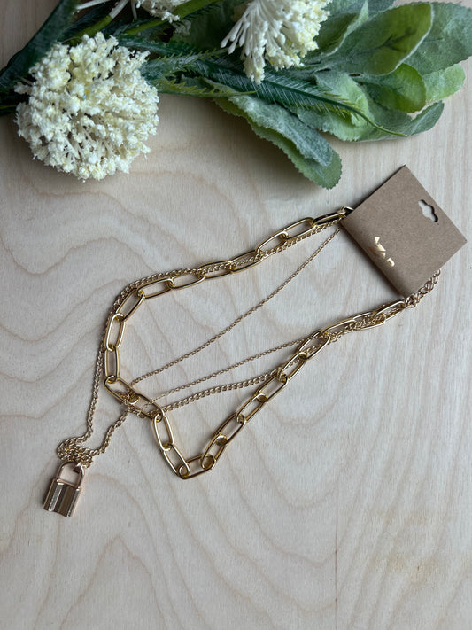Long layered lock necklace