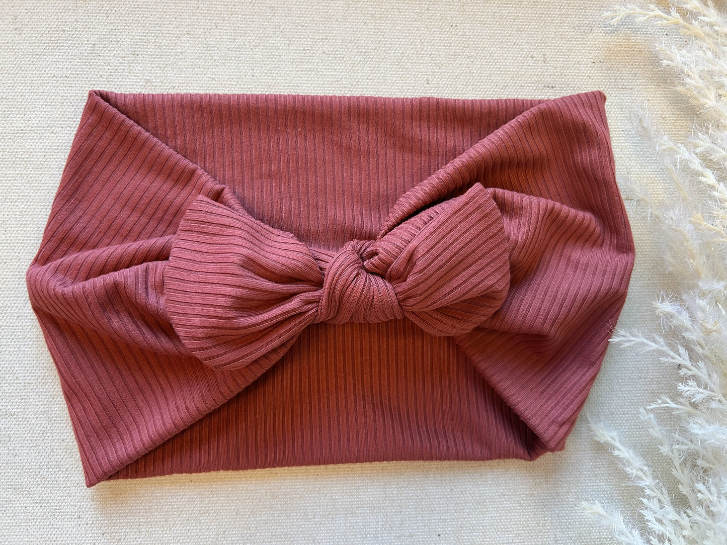 Berry mauve ribbed Faux Bow